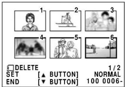 1, 2, 3, 4, 5, 6, DELETE, SET [▲ BUTTON] 1/2, END [▼ BUTTON] NORMAL, 100 0006-