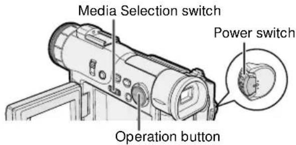 Media Selection switch. Power switch. Operation button.
