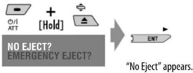 graph LR A["ATT"] --> B["+ [Hold"]] B --> C["→ ENT"] D["NO EJECT? EMERGENCY EJECT?"] --> C style A fill:#f9f,stroke:#333 style B fill:#ccf,stroke:#333 style C fill:#cfc,stroke:#333 note right of C "No Eject" appears.