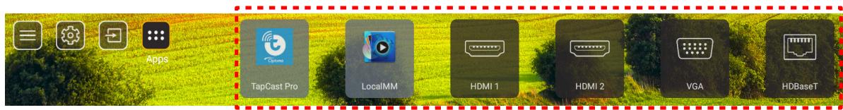 Apps TapCast Pro LocalMM HDMI 1 HDMI 2 VGA HDBaseT