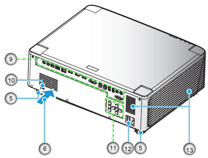 Diagram of a computer drive rear panel with numbered labels pointing to ports and connectors