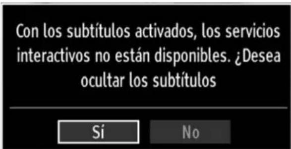 Con los subtítulos activados, los servicios interactivos no están disponibles. ¿Desea ocultar los subtítulos Sí No