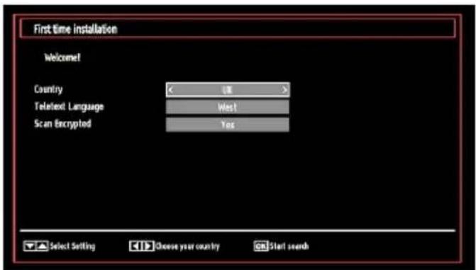 First time installation Welcome! Country Telatent Language Scan Encryptod < 演 > West Yes Select Setting Choose your country Start search
