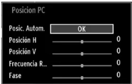 Posicion PC Posic. Autom. OK Posición H 0 Posición V 0 Frecuencia R... 0 Fase 0