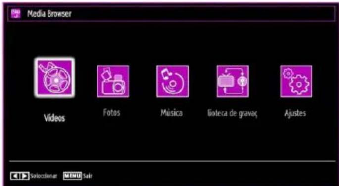 Media Browser Videos Fotos Música Bioteca de gravaç Ajustes