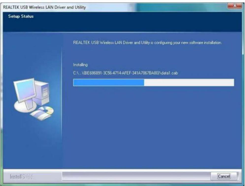 REALTEK USB Wireless LAN Driver and Utility Setup Status REALTEK USB Wireless LAN Driver and Utility is configuring your new software installation. Installing C:\...\(BE686891-3C56-4714-AFEF-341A7867BA80\data1.cab InstallShield Cancel