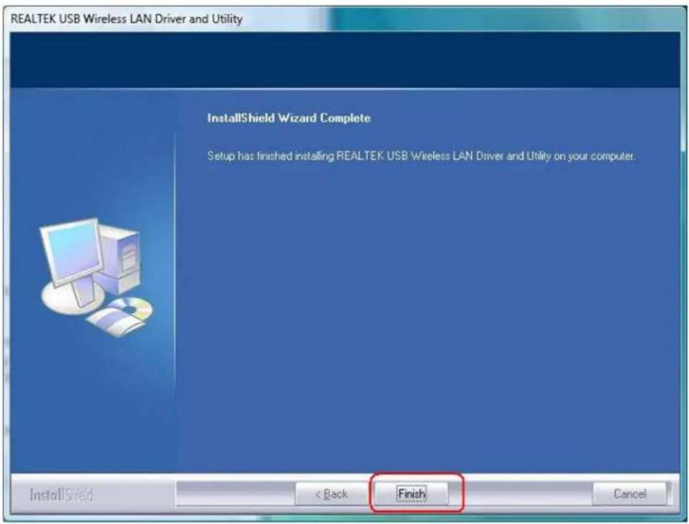 REALTEK USB Wireless LAN Driver and Utility InstallShield Wizard Complete Setup has finished installing REALTEK USB Wireless LAN Driver and Utility on your computer. InstallShield < Back Finish Cancel
