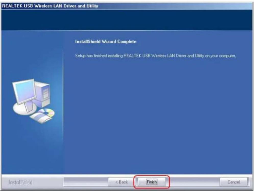 REALTEK USB Wireless LAN Driver and Utility InstallShield Wizard Complete Setup has finished installing REALTEK USB Wireless LAN Driver and Utility on your computer. InstallShield < Back Finish Cancel