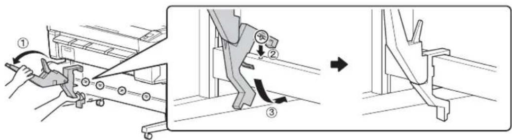 Technical diagram illustrating a mechanical assembly process with numbered steps and directional arrows indicating motion.