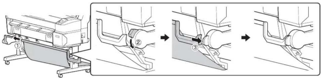 Technical diagram showing a printer assembly process with three steps: print, press release, and final assembly.