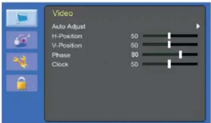 Video Auto Adjust H-Position 50 V-Position 50 Phase 80 Clock 50