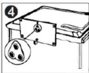 Diagram showing a table with labeled parts and an inset image of three triangular objects, likely illustrating a physical or educational concept.