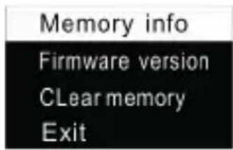 Memory info Firmware version CLear memory Exit