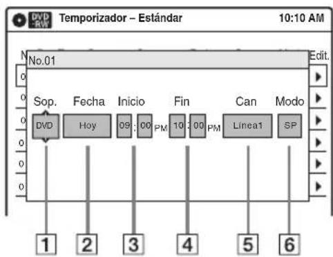 Temporizador - Estándar 10:10 AM No.01 Sop. Fecha Inicio Fin Can Modo Sov. Hoy 09:00 PM 10:00 PM Línea1 SP 1 2 3 4 5 6