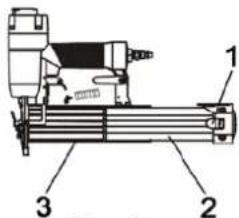 Technical diagram of a mechanical device with numbered components labeled 1, 2, and 3.