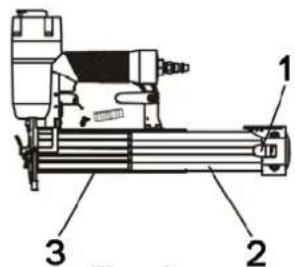Technical diagram of a mechanical device with numbered parts labeled 1, 2, and 3