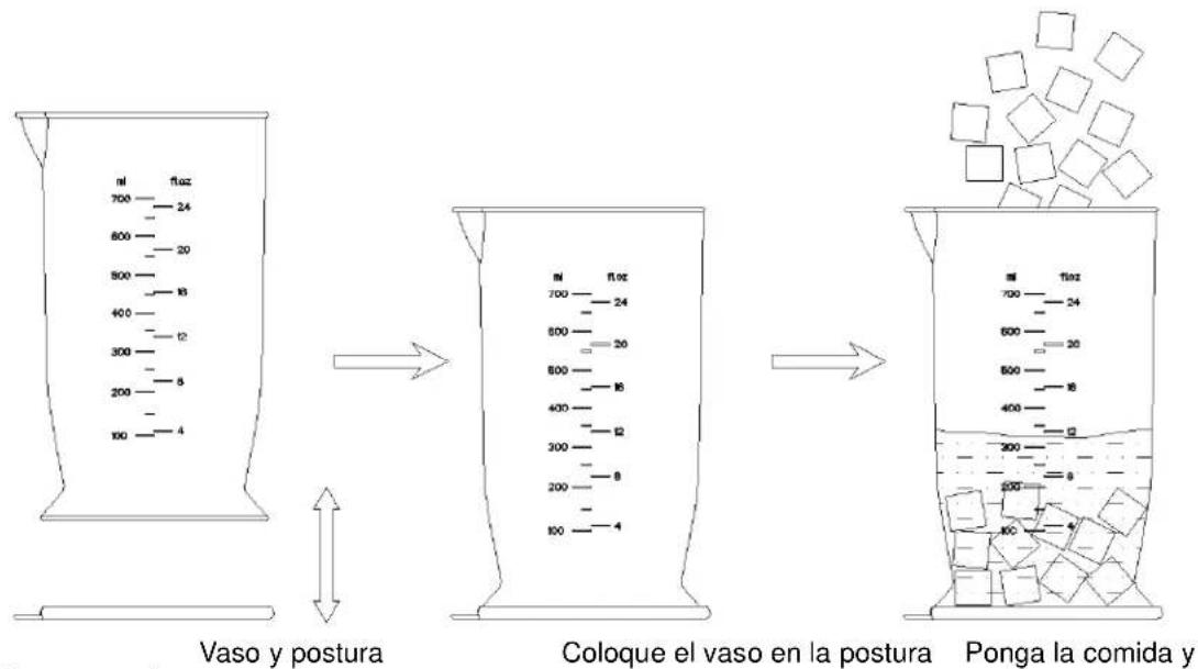 Vaso y postura Coloque el vaso en la postura Ponga la comida y