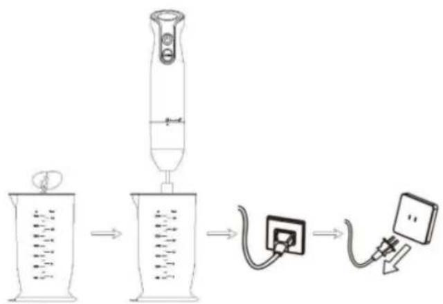 Diagram illustrating a laboratory procedure with labeled steps: adding liquid, adding a test tube, connecting to a plug, and finally adding a clamp.