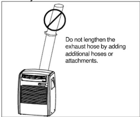 Do not lengthen the exhaust hose by adding additional hoses or attachments.