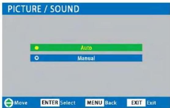 PICTURE / SOUND Auto Manual Move ENTER Select MENU Back EXIT Exit
