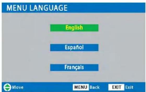 MENU LANGUAGE English Español Français Move MENU Back EXIT Exit