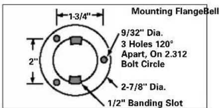 Mounting FlangeBell 1-3/4" 9/32" Dia. 3 Holes 120° Apart, On 2.312 Bolt Circle 2" 2-7/8" Dia. 1/2" Banding Slot