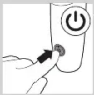 Diagram showing a hand pressing a button with an 'Power' icon, indicating action or operation.