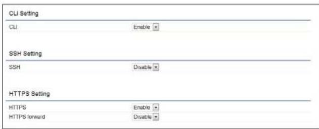CLI Setting CLI Enable SSH Setting SSH Disable HTTPS Setting HTTPS Enable HTTPS forward Disable