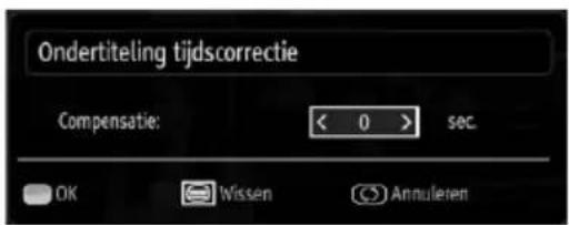 Ondertiteling tijdscorrectie Compensatie: < 0 > sec. OK Wissen Annuleren