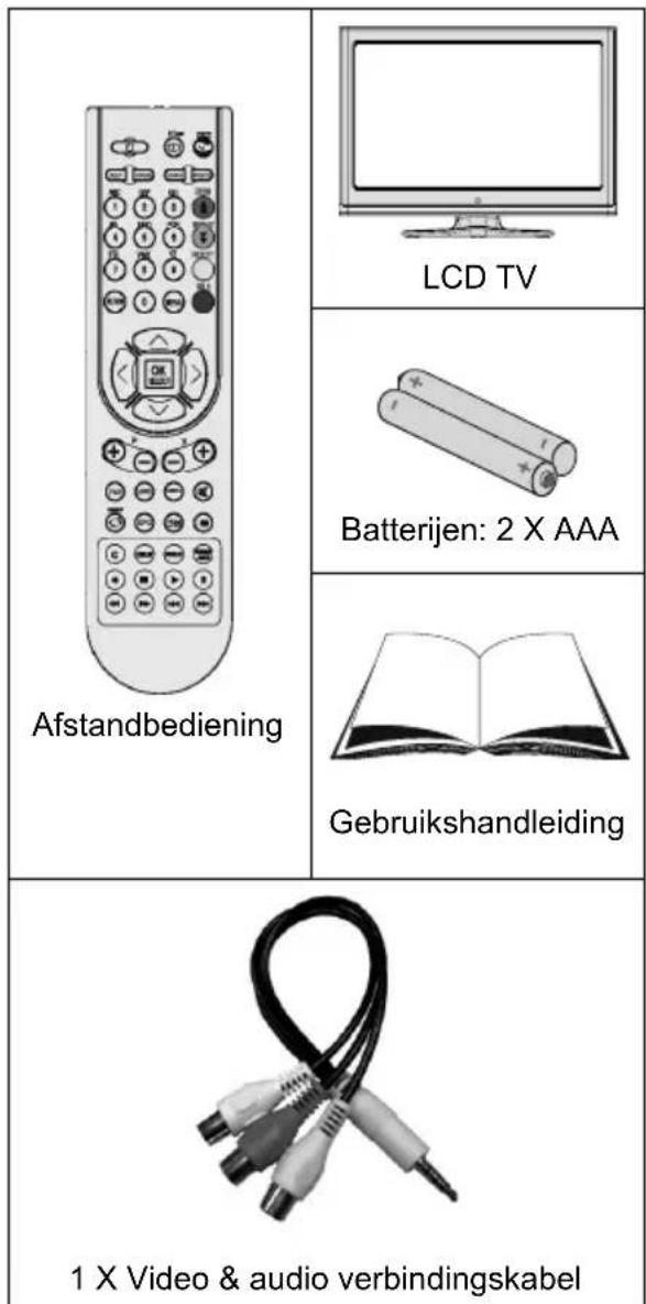 LCD TV Batterijen: 2 X AAA Gebruikshandleiding Afstandbediening 1 X Video & audio verbindingskabel