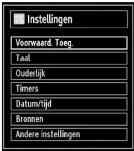 Instellingen Voorwaard. Toeg. Taal Ouderlijk Timers Datum/tijd Bronnen Andere instellingen