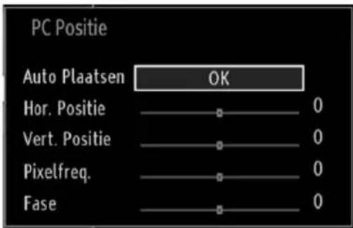PC Positie Auto Plaatsen OK Hor. Positie 0 Vert. Positie 0 Pixelfreq. 0 Fase 0