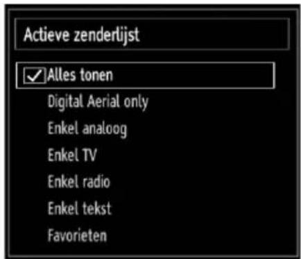 Actieve zenderlijst ✓ Alles tonen Digital Aerial only Enkel analoog Enkel TV Enkel radio Enkel tekst Favorieten