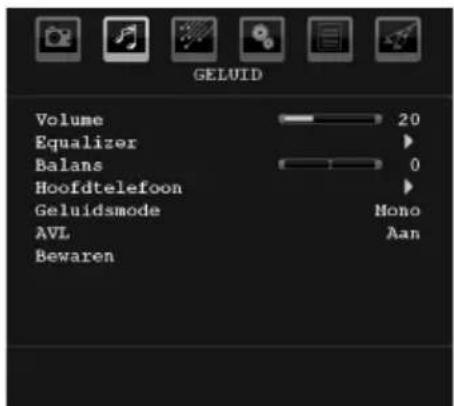 GELUID Volume 20 Equalizer ► Balans 0 Hoofdtelefoon ► Geluidsmode Hono AVL Aan Bewaren