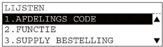 LIJSTEN 1.AFDELINGS CODE 2.FUNCTIE 3.SUPPLY BESTELLING