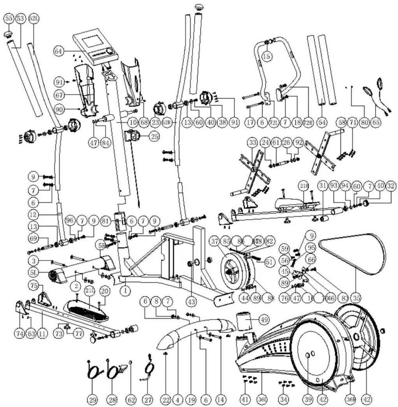 Flow Fitness Glider DCT100 - Exploded view + onderdelenlijst - 1