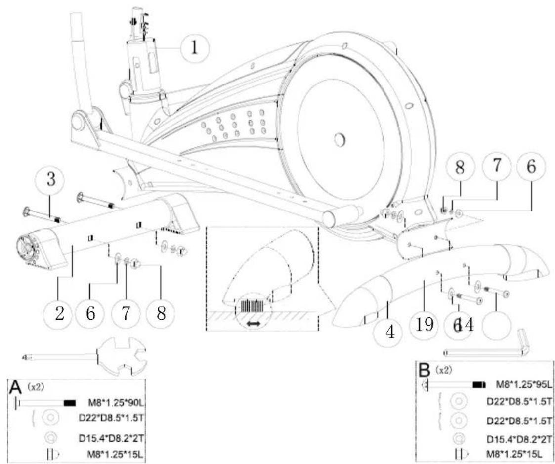 A (x2) M8*1.25*90L D22*D8.5*1.5T D15.4*D8.2*2T M8*1.25*15L B (x2) M8*1.25*95L D22*D8.5*1.5T D22*D8.5*1.5T D15.4*D8.2*2T M8*1.25*15L