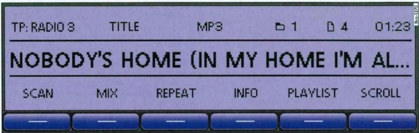 TP: RADIO 3 TITLE MP3 1 4 01:23 NOBODY'S HOME (IN MY HOME I'M AL... SCAN MIX REPEAT INFO PLAYLIST SCROLL