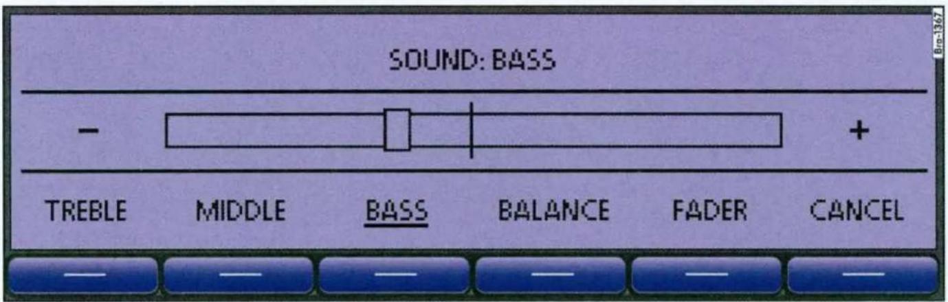 SOUND: BASS - + TREBLE MIDDLE BASS BALANCE FADER CANCEL