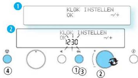 KLOK INSTELLEN OK →/+ KLOK INSTELLEN OK →/+ 12:30 ④ ①③ ②