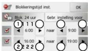 Blokkeringstijd inst. Blok 24 uur Gebr. instelling voor 1 1 1 6:00 naar 9:00 16:00 naar 19:00 2 2 2
