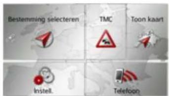 Bestemming selecteren TMC Toon kaart Instell. Telefoon