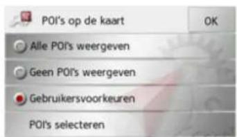 POI's op de kaart Alle POI's weergeven Geen POI's weergeven Gebruikersvoorkeuren POI's selecteren