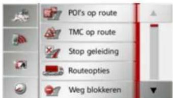 POI's op route TMC op route Stop geleiding Routeopties Weg blokkeren