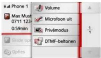 Phone 1 Max Must 0711 1234 0:59min Einde opt Options Volume Microfoon uit Privémodus DTMF-beltonen 1/1