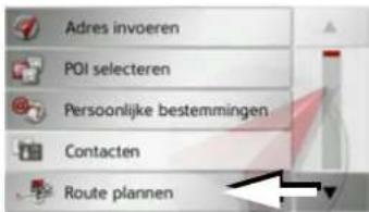 Adres invoeren POI selecteren Persoonlijke bestemmingen Contacten Route plannen