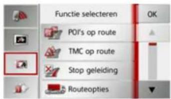 Functie selecteren POI's op route TMC op route Stop geleiding Routeopties