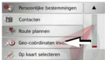 Persoonlijke bestemmingen Contacten Route plannen Geo-coördinaten invoc Op kaart selecteren