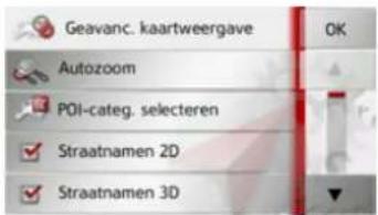 Geavanc. kaartweergave OK Autozoom POI-categ. selecteren Straatnamen 2D Straatnamen 3D