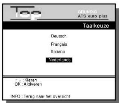 Top GRUNDIG ATS euro plus Taalkeuze Deutsch Français Italiano Nederlands Kiezen OK: Aktiveren INFO : Terug naar het overzicht